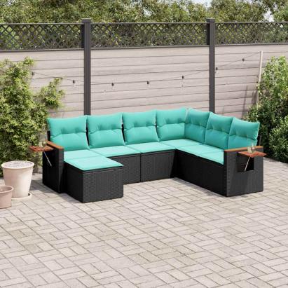 Set canapele de grădină cu perne, 7 piese, negru, poliratan GartenMobel Dekor