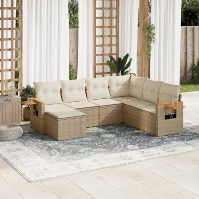 Set canapele de grădină, 7 piese, cu perne, bej, poliratan GartenMobel Dekor