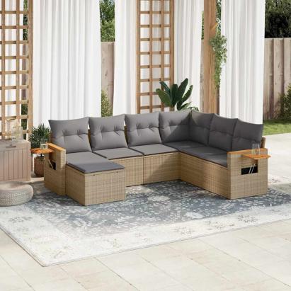 Set canapele de grădină, 7 piese, cu perne, bej, poliratan GartenMobel Dekor