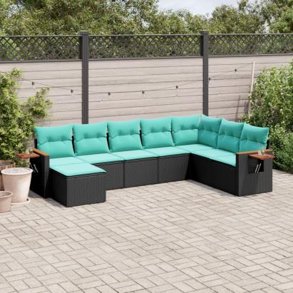 Set mobilier de grădină cu perne, 8 piese, negru, poliratan GartenMobel Dekor