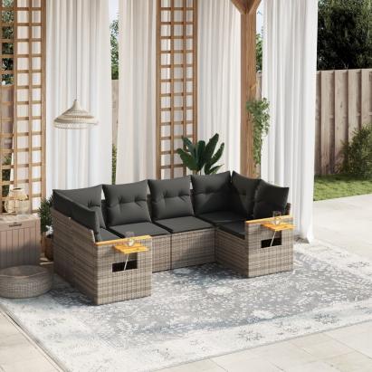 Set mobilier grădină cu perne, 6 piese, gri, poliratan GartenMobel Dekor