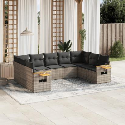 Set canapele de grădină, 9 piese, cu perne, gri, poliratan GartenMobel Dekor