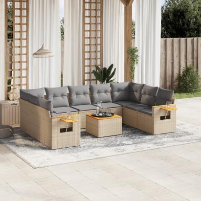 Set canapele de grădină cu perne, 10 piese, bej, poliratan GartenMobel Dekor