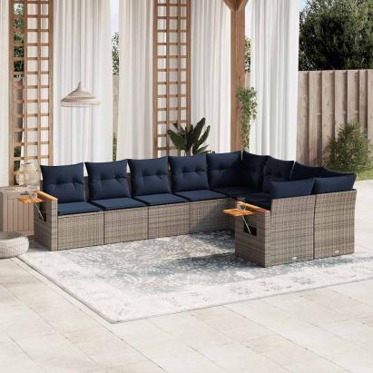 Set canapele de grădină, 9 piese, cu perne, gri, poliratan GartenMobel Dekor