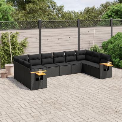 Set canapele de grădină cu perne, 10 piese, negru, poliratan GartenMobel Dekor
