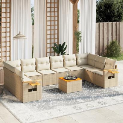 Set canapele de grădină cu perne, 11 piese, bej, poliratan GartenMobel Dekor