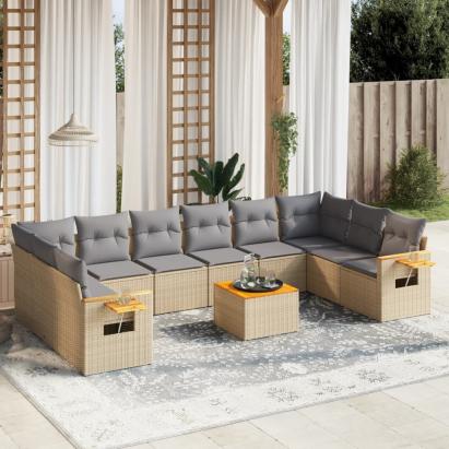 Set canapele de grădină cu perne, 11 piese, bej, poliratan GartenMobel Dekor
