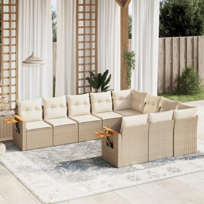 Set canapele de grădină cu perne, 10 piese, bej, poliratan GartenMobel Dekor