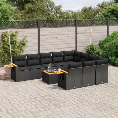 Set canapele de grădină cu perne, 11 piese, negru, poliratan GartenMobel Dekor