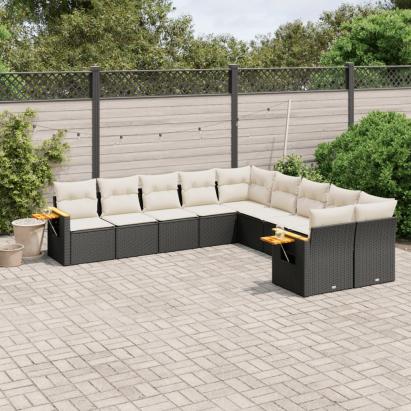 Set canapele de grădină cu perne, 10 piese, negru, poliratan GartenMobel Dekor