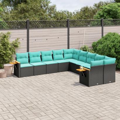 Set canapele de grădină cu perne, 10 piese, negru, poliratan GartenMobel Dekor