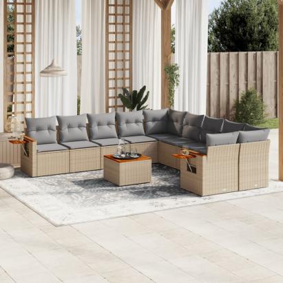 Set canapele de grădină cu perne, 11 piese, bej, poliratan GartenMobel Dekor