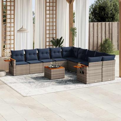 Set canapele de grădină cu perne, 11 piese, gri, poliratan GartenMobel Dekor