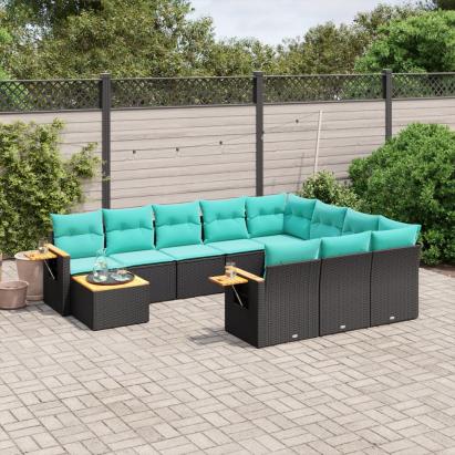 Set canapele de grădină cu perne, 11 piese, negru, poliratan GartenMobel Dekor