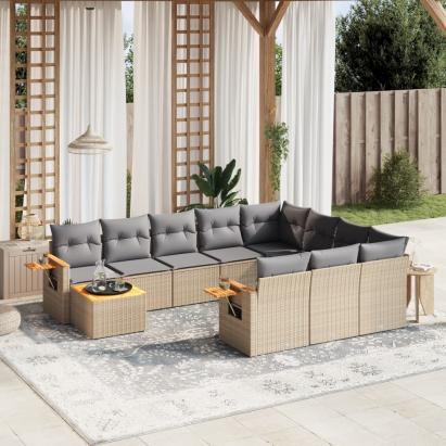 Set canapele de grădină cu perne, 11 piese, bej, poliratan GartenMobel Dekor
