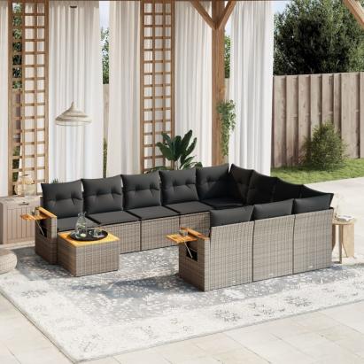 Set canapele de grădină cu perne, 11 piese, gri, poliratan GartenMobel Dekor