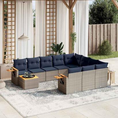 Set canapele de grădină cu perne, 11 piese, gri, poliratan GartenMobel Dekor