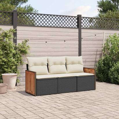 Set mobilier de grădină cu perne, 3 piese, negru, poliratan GartenMobel Dekor