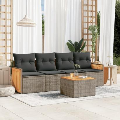 Set canapea de grădină cu perne, 5 piese, gri, poliratan GartenMobel Dekor