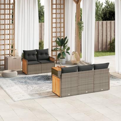 Set mobilier grădină cu perne, 6 piese, gri, poliratan GartenMobel Dekor