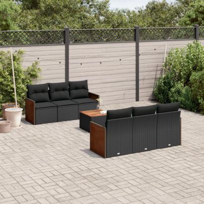 Set canapele de grădină cu perne, 7 piese, negru, poliratan GartenMobel Dekor
