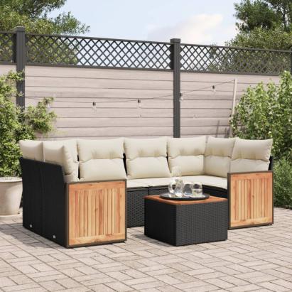 Set canapele de grădină cu perne, 7 piese, negru, poliratan GartenMobel Dekor