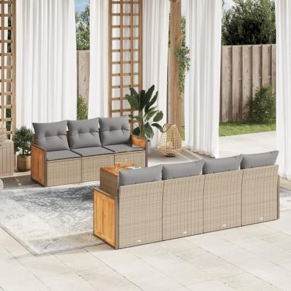 Set canapele de grădină, 8 piese, cu perne, bej, poliratan GartenMobel Dekor