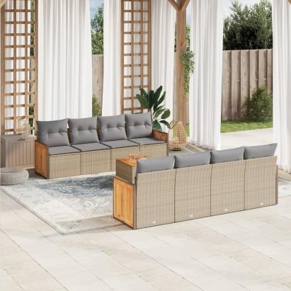 Set canapele de grădină, 9 piese, cu perne, bej, poliratan GartenMobel Dekor