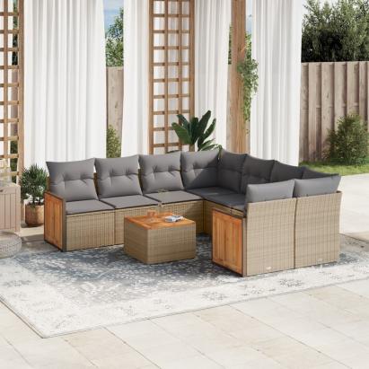 Set canapele de grădină, 9 piese, cu perne, bej, poliratan GartenMobel Dekor