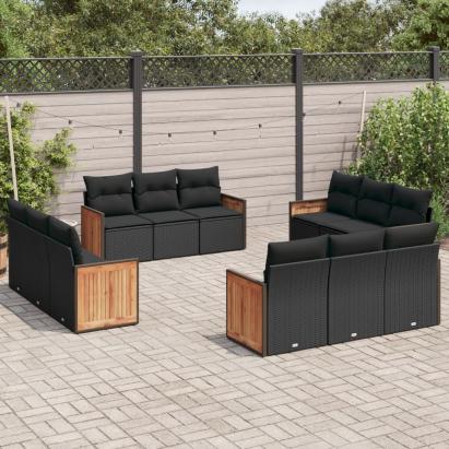 Set canapele de grădină, 12 piese, cu perne, negru, poliratan GartenMobel Dekor