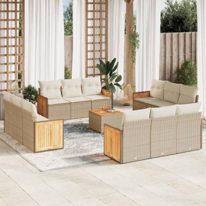 Set canapele de grădină, 13 piese, cu perne, bej, poliratan GartenMobel Dekor