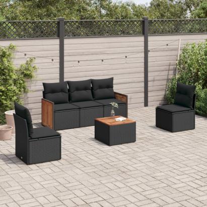 Set mobilier de grădină cu perne, 6 piese, negru, poliratan GartenMobel Dekor