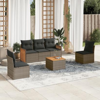 Set mobilier grădină cu perne, 6 piese, gri, poliratan GartenMobel Dekor