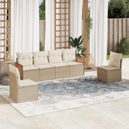 Set canapele de grădină cu perne, 6 piese, bej, poliratan GartenMobel Dekor