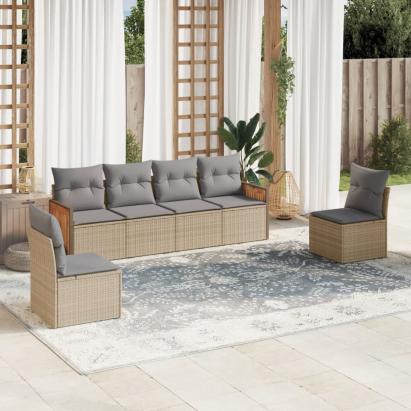 Set canapele de grădină cu perne, 6 piese, bej, poliratan GartenMobel Dekor