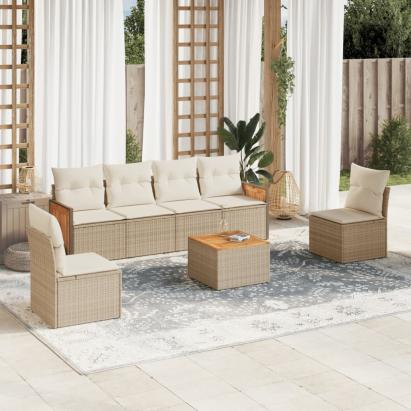 Set canapele de grădină, 7 piese, cu perne, bej, poliratan GartenMobel Dekor