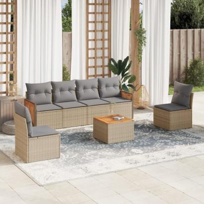 Set canapele de grădină, 7 piese, cu perne, bej, poliratan GartenMobel Dekor