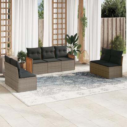 Set canapele de grădină, 7 piese, cu perne, gri, poliratan GartenMobel Dekor
