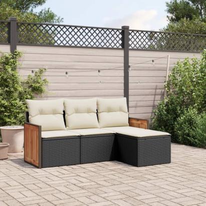 Set mobilier de grădină cu perne, 4 piese, negru, poliratan GartenMobel Dekor