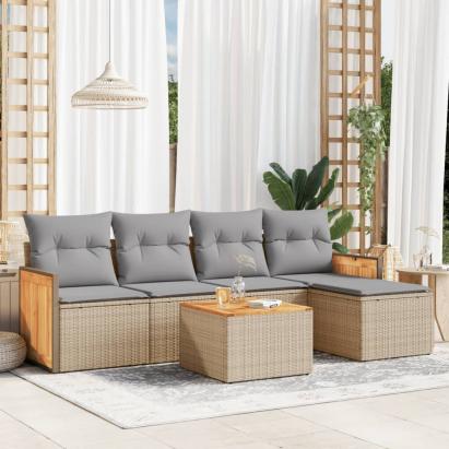 Set canapele de grădină cu perne, 6 piese, bej, poliratan GartenMobel Dekor