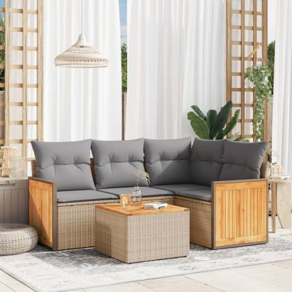 Set canapele de grădină cu perne, 5 piese, bej, poliratan GartenMobel Dekor