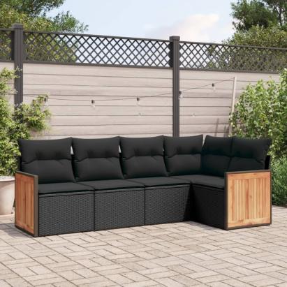 Set mobilier de grădină cu perne, 5 piese, negru, poliratan GartenMobel Dekor
