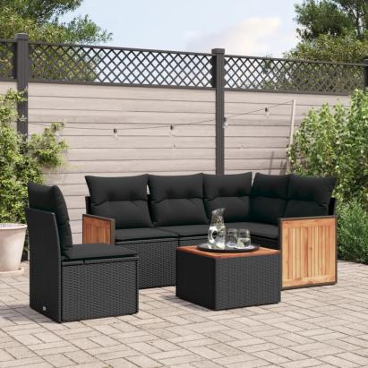 Set mobilier de grădină cu perne, 6 piese, negru, poliratan GartenMobel Dekor