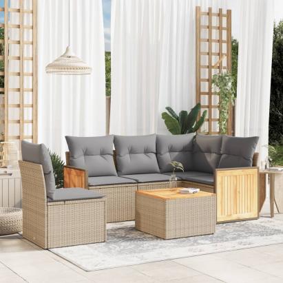 Set canapele de grădină cu perne, 6 piese, bej, poliratan GartenMobel Dekor