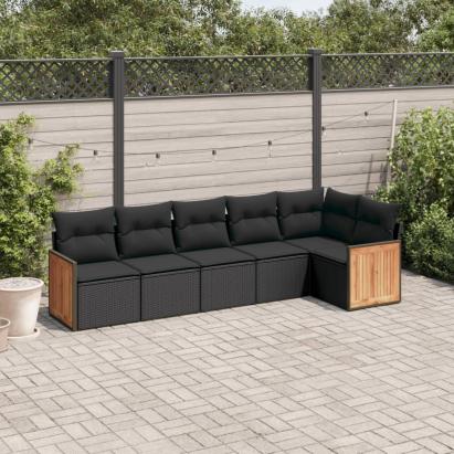 Set mobilier de grădină cu perne, 6 piese, negru, poliratan GartenMobel Dekor