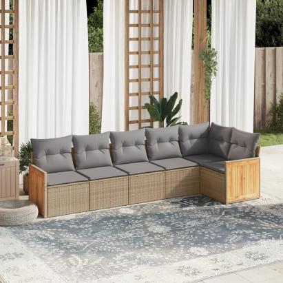 Set canapele de grădină cu perne, 6 piese, bej, poliratan GartenMobel Dekor
