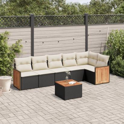 Set canapele de grădină cu perne, 7 piese, negru, poliratan GartenMobel Dekor