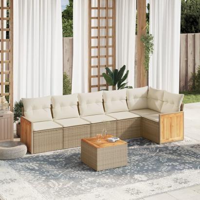Set canapele de grădină, 7 piese, cu perne, bej, poliratan GartenMobel Dekor