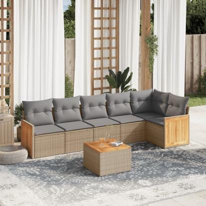 Set canapele de grădină, 7 piese, cu perne, bej, poliratan GartenMobel Dekor