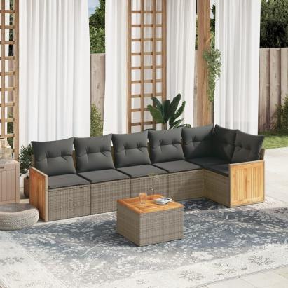 Set canapele de grădină, 7 piese, cu perne, gri, poliratan GartenMobel Dekor